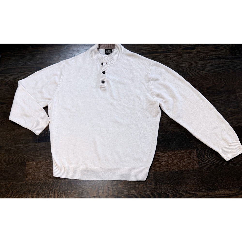 Jos. A. Bank Sweater Henley Mock Neck Lambswool Blend Cream XL Quiet Luxury